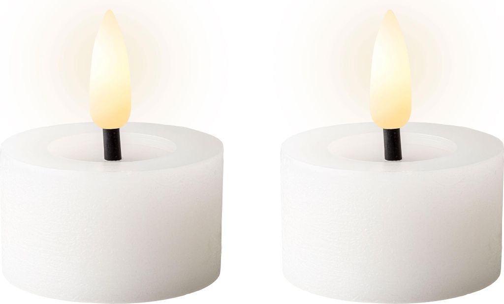 LED Teelichter 4,4x5cm mit Timer Wachs 2 Stück Weiß / Warmweiß