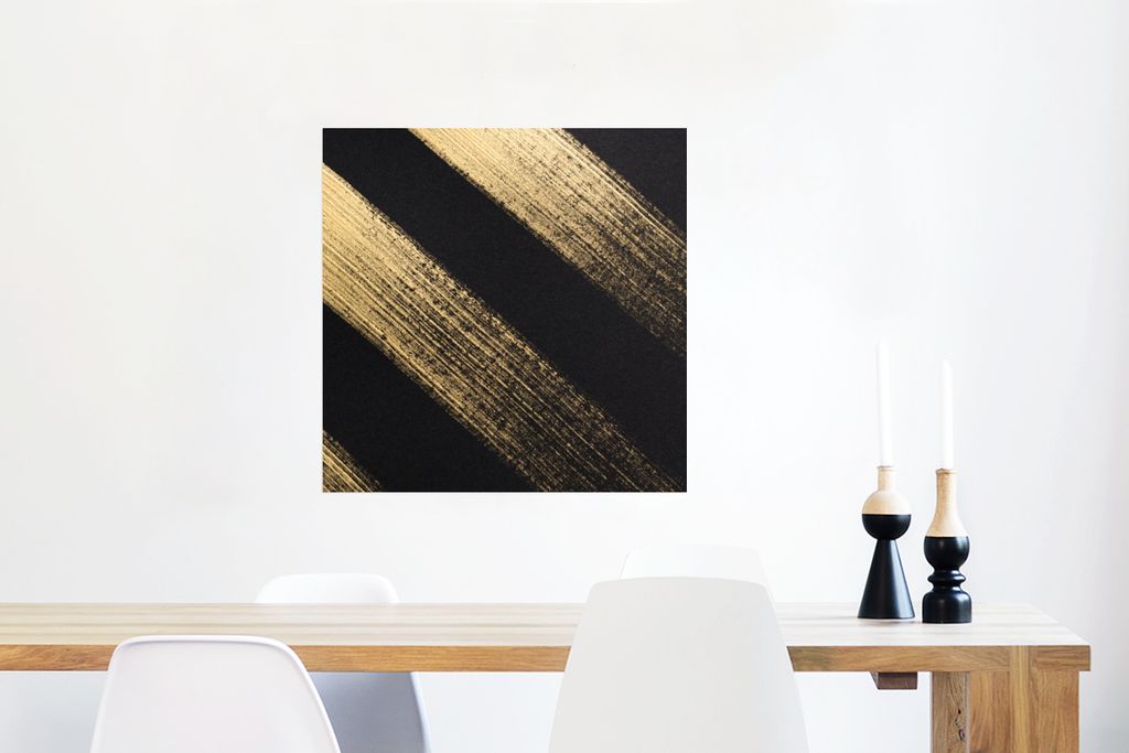 Poster - Goldene Farbstreifen auf schwarzem Hintergrund - 50x50 cm