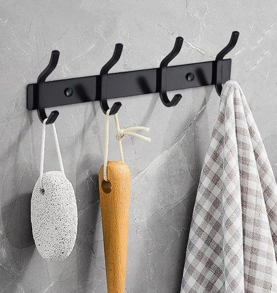 Étagère à vêtements noire double avec 4 crochets - Organisateur 110cm