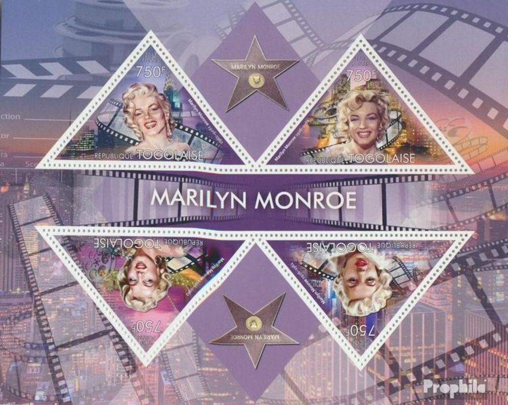 Briefmarken Togo 2013 Mi 5051-5054 Kleinbogen (kompl. Ausgabe) postfrisch Marilyn Monroe