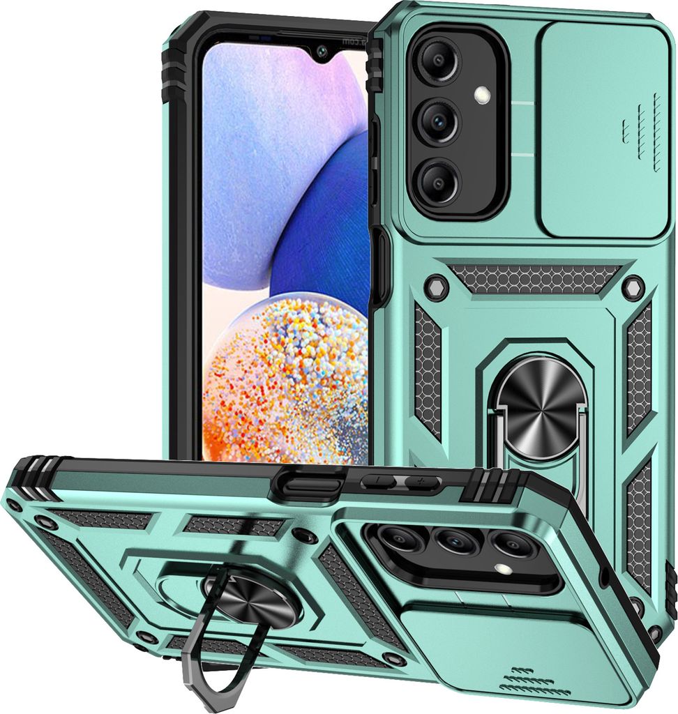 Galaxy A15 Hülle mit Schiebe Kamera Schutz und Ringhalter Ständer Schutzhülle für Samsung Galaxy A15 Grün