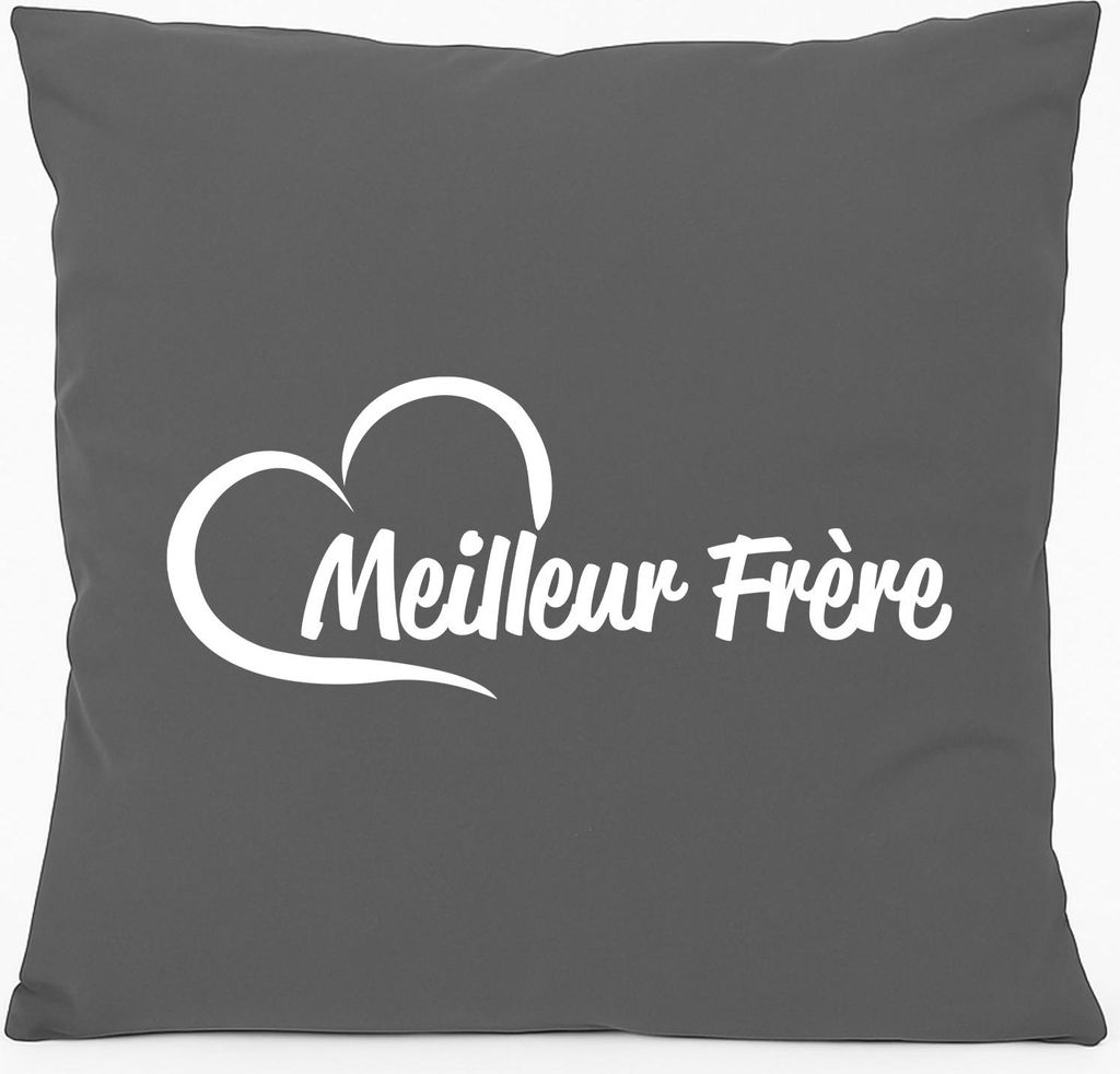 Huuraa Kissen Meilleur Frère Cœur 40x40cm mit Füllung Steel Grey Baumwolle Dekokissen Geschenkidee
