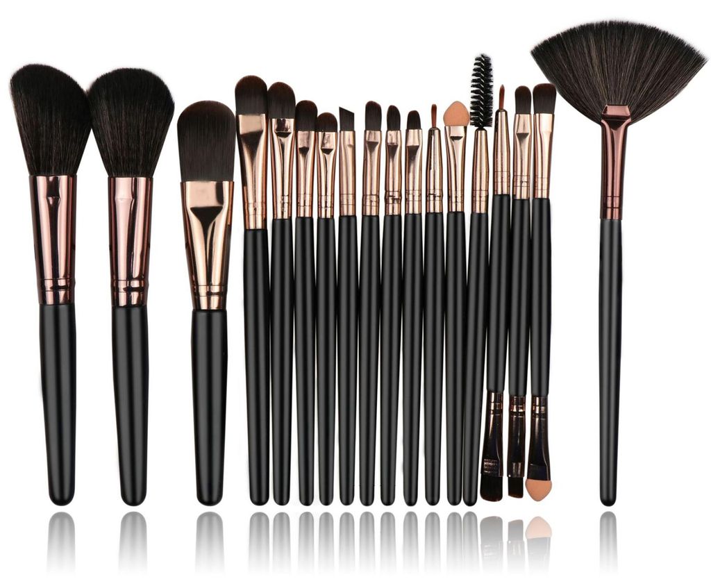 18-teiliges Make-up-Pinselset für Foundation, Puder, Rouge, Eyeliner, Lidschatten, Kosmetikpinsel mit Kunststoffgriff und Pinselkopf aus Kunstfasern