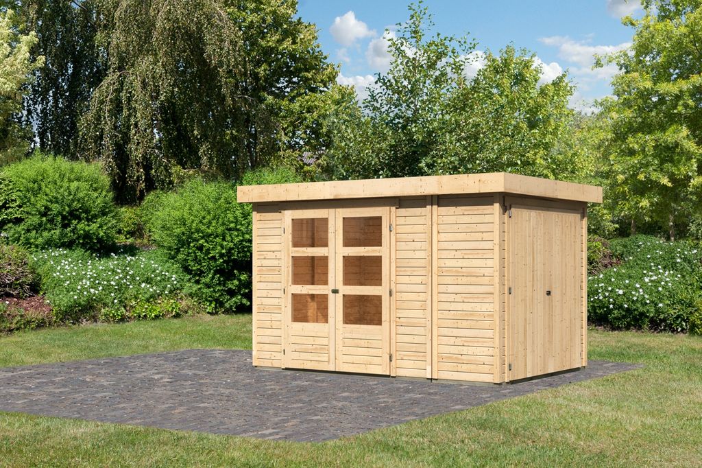 Karibu Gartenhaus Gerätehaus Retola 3 inkl. Anbauschrank naturbelassen 319x217x211 cm