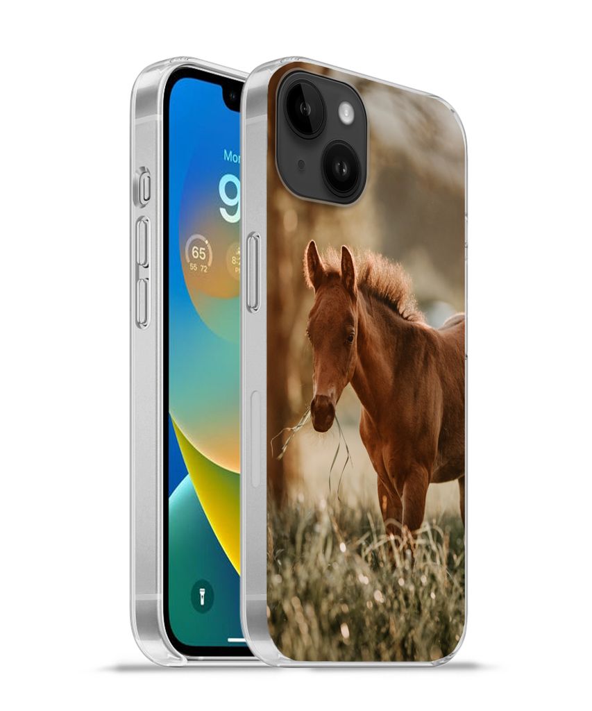 MuchoWow Handyhülle Schutzhülle Hülle für Apple iPhone 14 Plus - Soft case Pferd - Licht - Wiese Silikon Softcase Handy Hülle - Abbildung