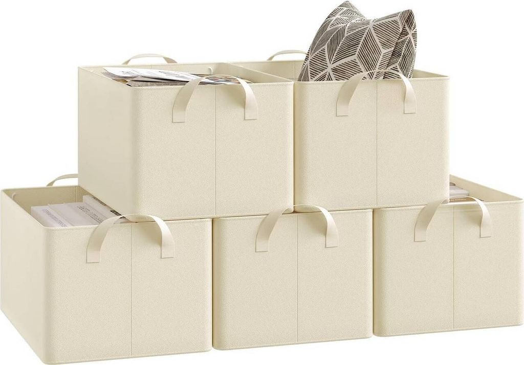 WOLTU Aufbewahrungsboxen 5 Stück, Organizer Box, Stapelboxen faltbar, Creme : 20L(37,5x26x20 cm) Größe: 20L(37,5x26x20 cm)