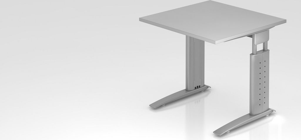 Schreibtisch Mauri | Grau | Silber Gestell | BxT 80x80cm | Arbeitshöhe 68-86cm | höhenjustierbar, 2cm Raster | C-Fuß-Gestell | Rechteckform