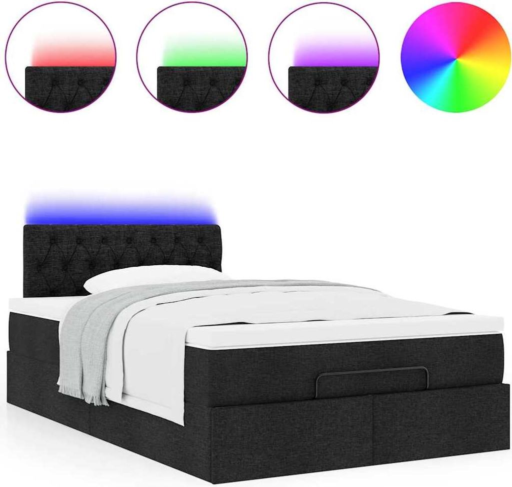 Ottomane Bett mit Matratze & LEDs Schwarz 120x190 cm Stoff