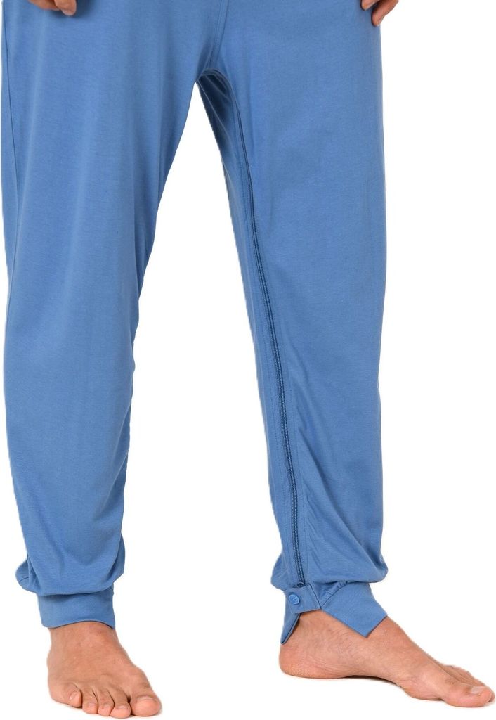 Herren Pflegeoverall kurzarm Schlafanzug mit langen Bein und Reißverschluss am Bein ; hellblau , L