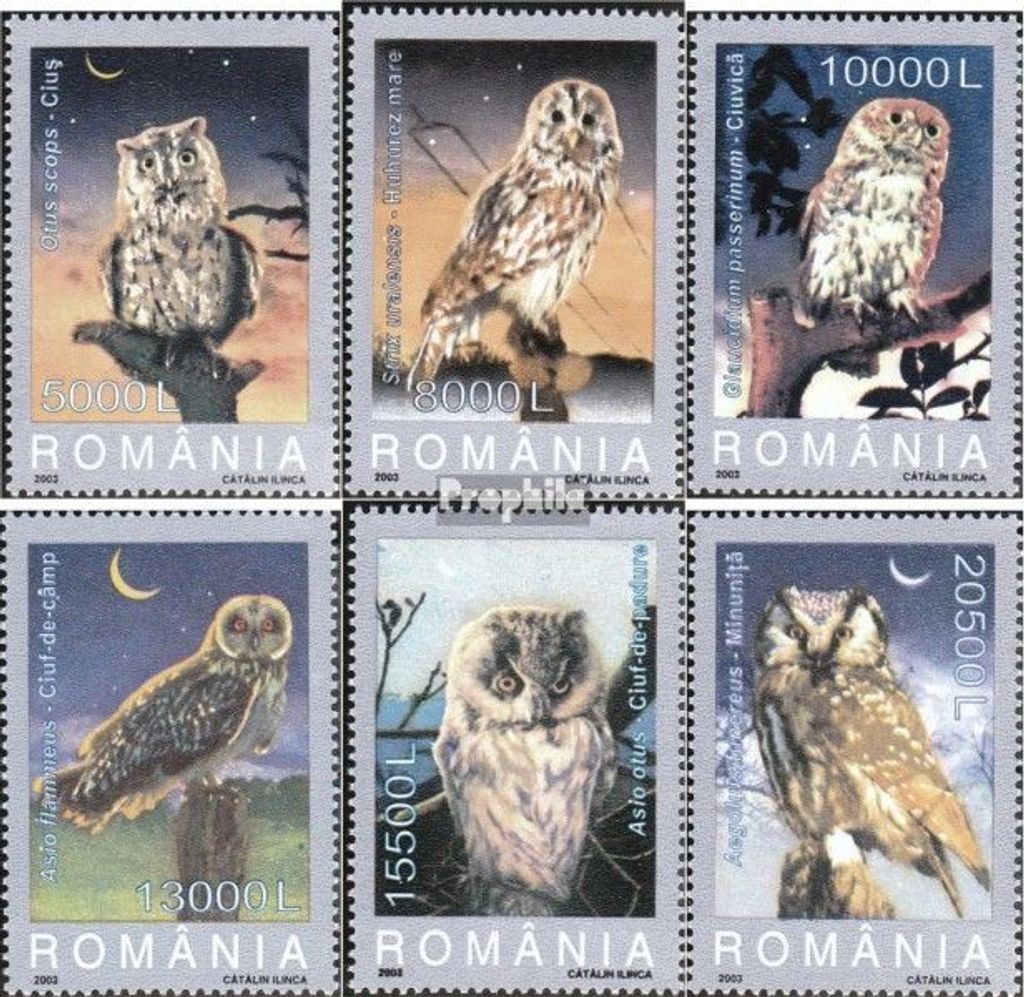 Briefmarken Rumänien 2003 Mi 5729-5734 (kompl.Ausg.) postfrisch Eulen