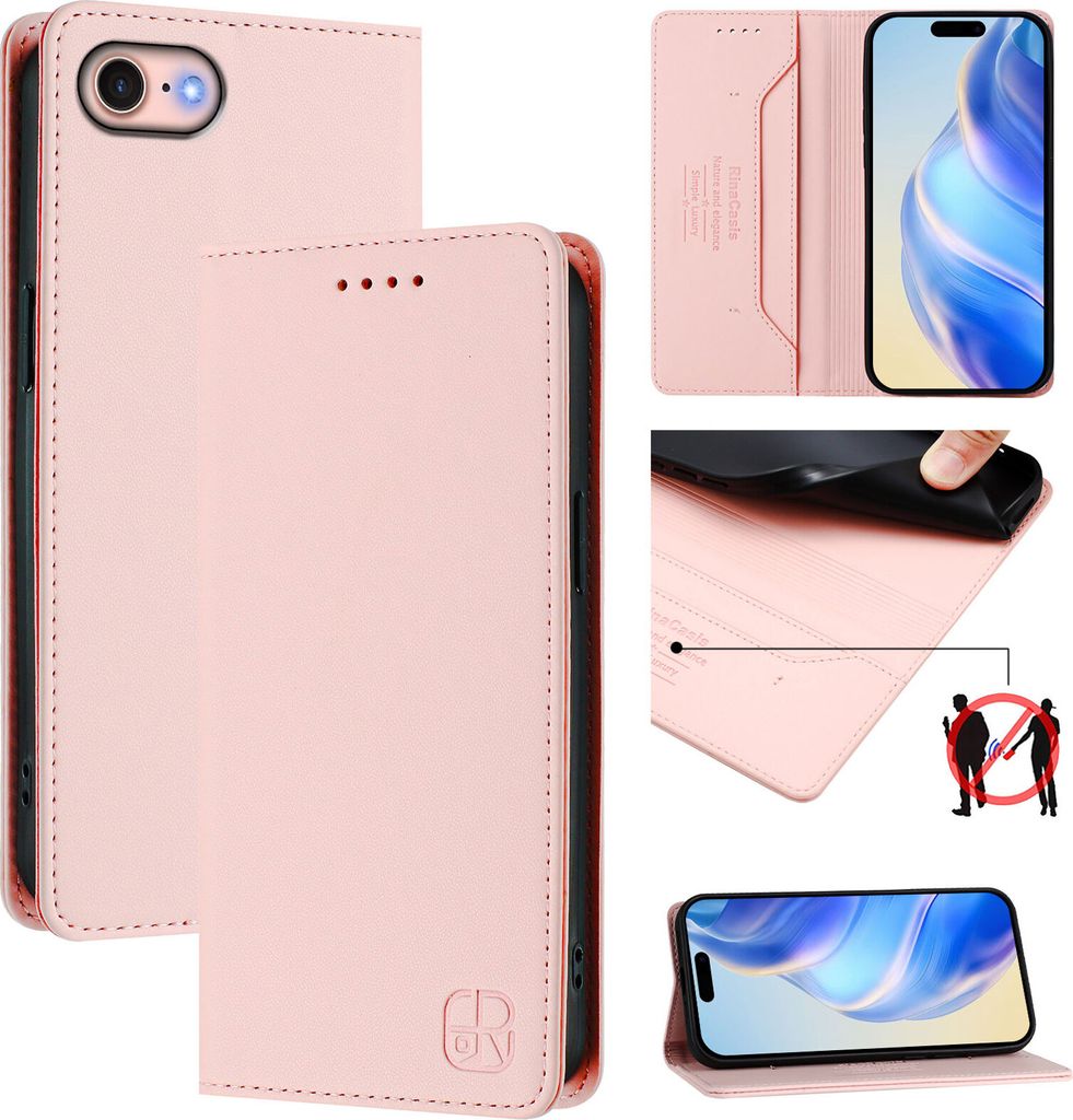 Lederhülle für iPhone 6/7/8/SE 2020/iPhone SE 2022 Hülle Flip Brieftasche Kartenfächern Ständer Schutzhülle Pink
