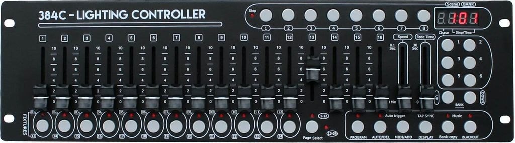 E-Lektron C-384C DMX Controller 384 Kanäle | Steuerpult für 24x 16-Kanal Lichteffekt | 19" Rack-einbau | EL154069