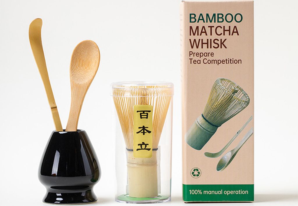 INF Matcha-Besen-Set SQ Kleines Set 4-teilig Glänzend Schwarz Neue Box