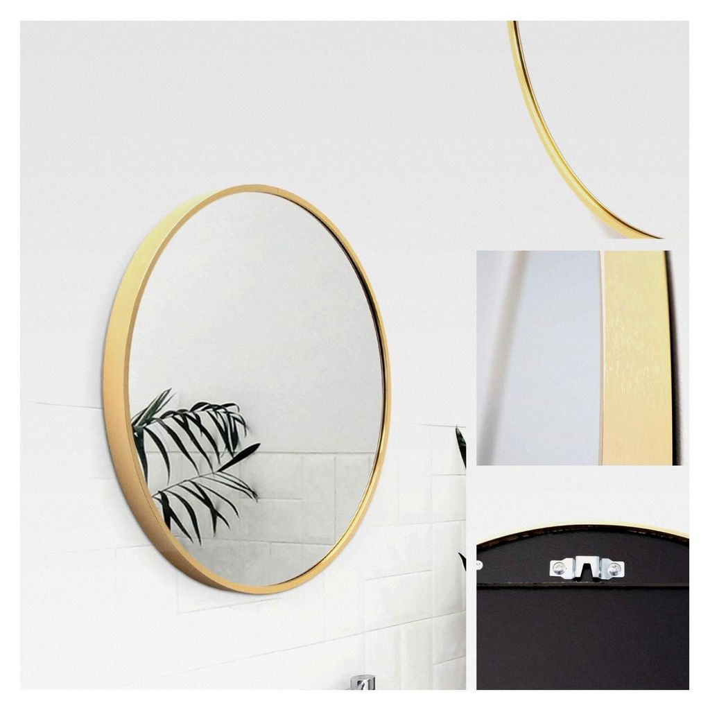 Runder Spiegel 50 cm, eingefasst in einem goldenen Aluminiumrahmen - wandhängender Spiegel mit klarer Spiegelung aus High-Definition-Glas - für B...