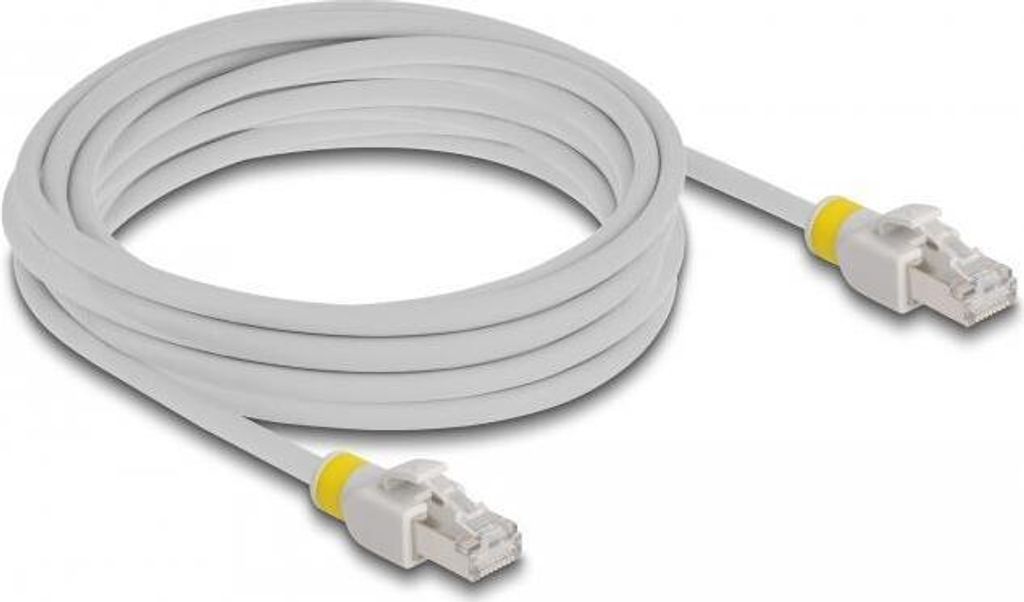 Delock - Patch-Kabel - RJ-45 (M) zu RJ-45 (M) - 5 m - 6 mm - S/FTP - CAT 6a - geschirmt, halogenfrei, ohne Haken - Grau