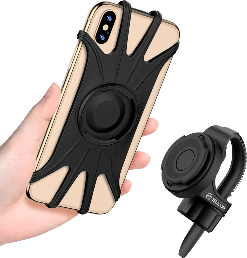 Support Smartphone Vélo Tellur BPH100 Noir avec Fixation Anti-Vibration 6,5"