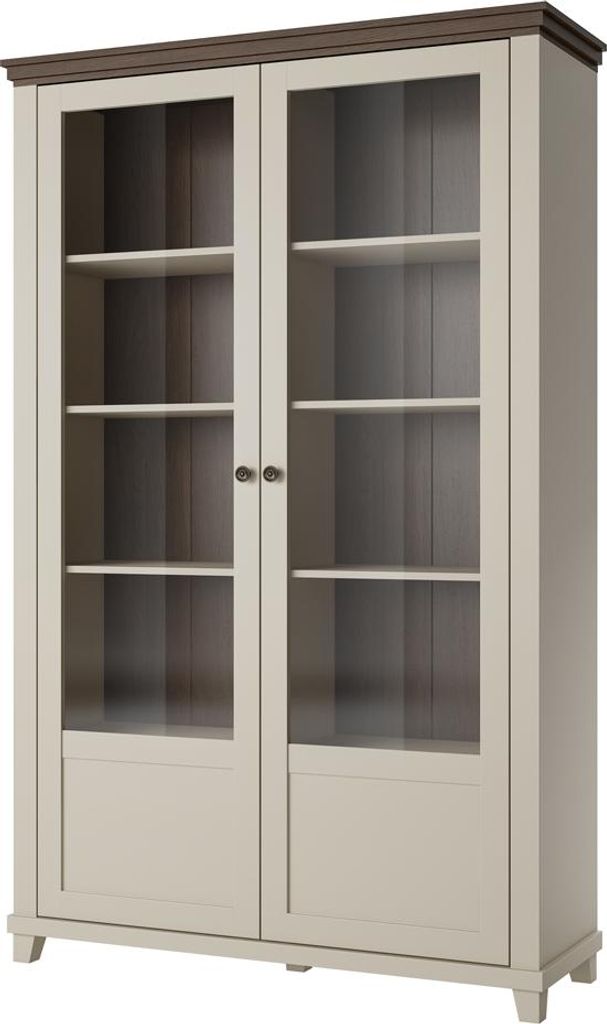 Wohnzimmer Vitrinenschrank in Beige & Eiche, Landhausstil, 2 Türen - EPSOM-83