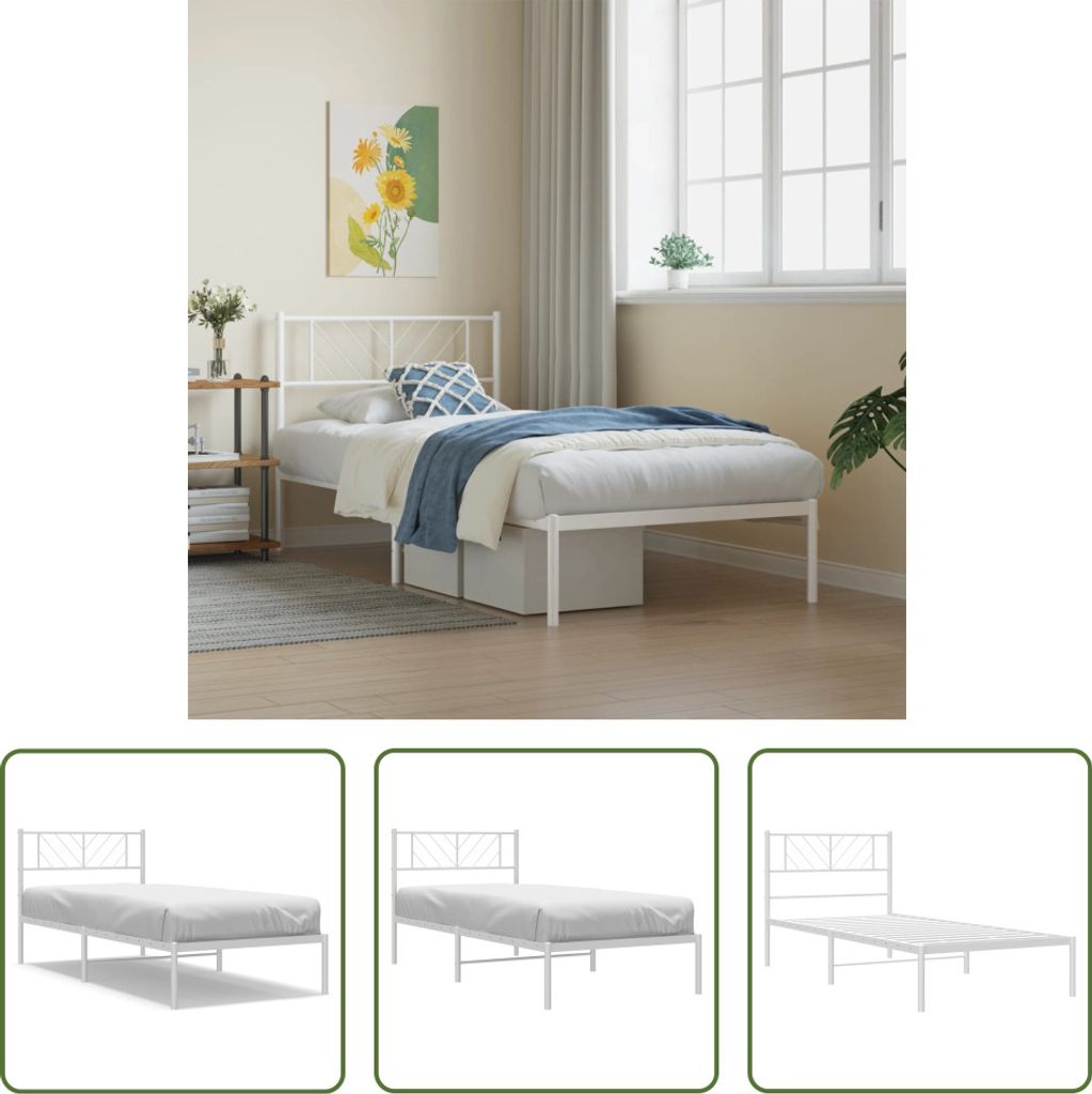 The Living Store Bettgestell mit Kopfteil Metall Weiß 100x190 cm