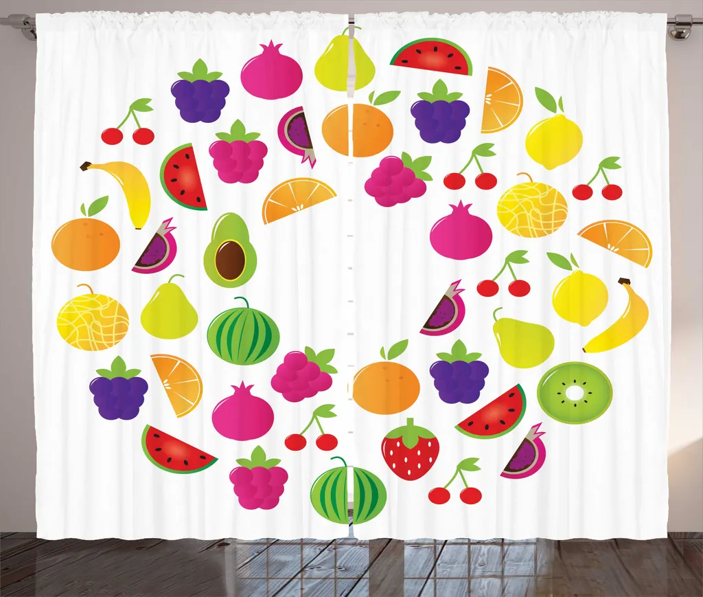Rideau de salon universel à motifs fruités, grand format 280x225 cm