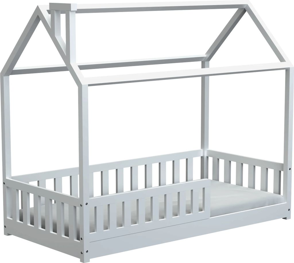 Hausbett Bodenbett JULIA PLUS 120x200 Weiß inkl. Kaltschaummatratze 10cm