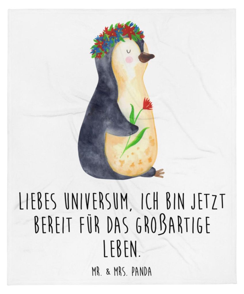 Mr. & Mrs. Panda Couchdecke Pinguin Blumen - Weiß - Geschenk, Wohndecke, Ziele, Positiv, Decke, Tagesdecke, Bettdecke, Flauschige, Kuscheldecke, L...