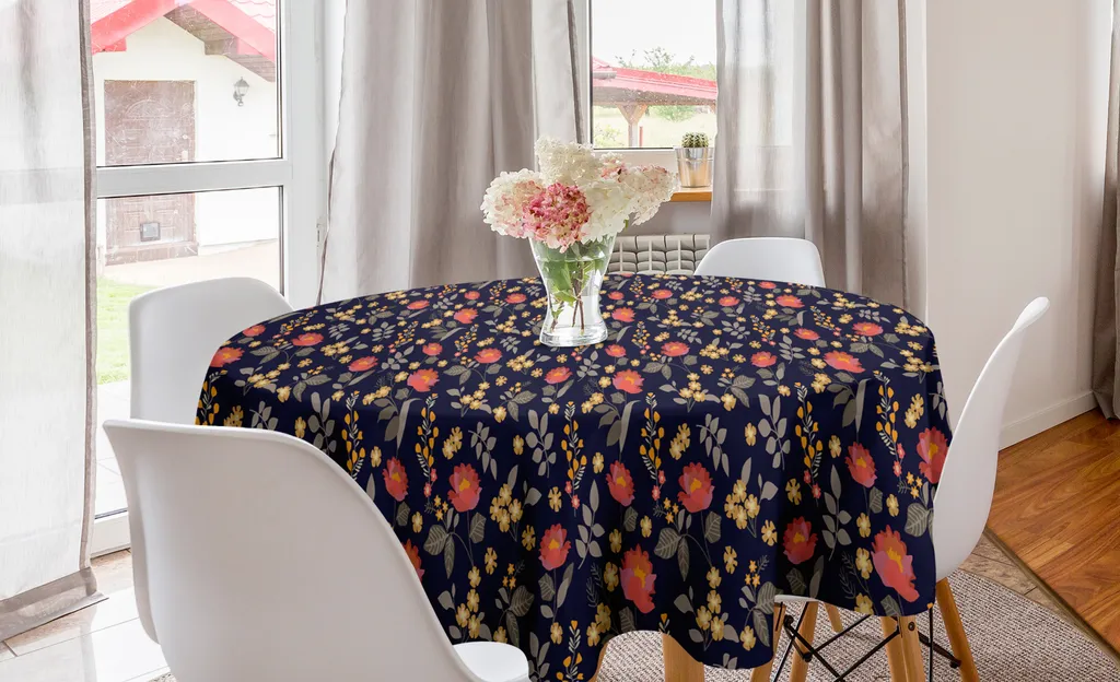 NINGHOME Tovaglia, diametro: 220 cm, tovaglia rotonda in cotone e lino, decorazione per la casa e la cucina