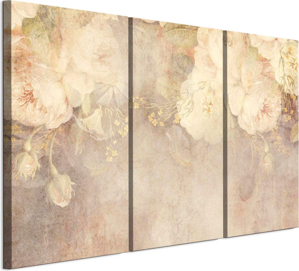 LUMASOUL Leinwand Bilder, Leinwandbild Geblümt Motiv, Wandbilder Holzrahmen und Webstuhl Wohnzimmer und Schlafzimmer, Bilder 90x60 cm Rustikal