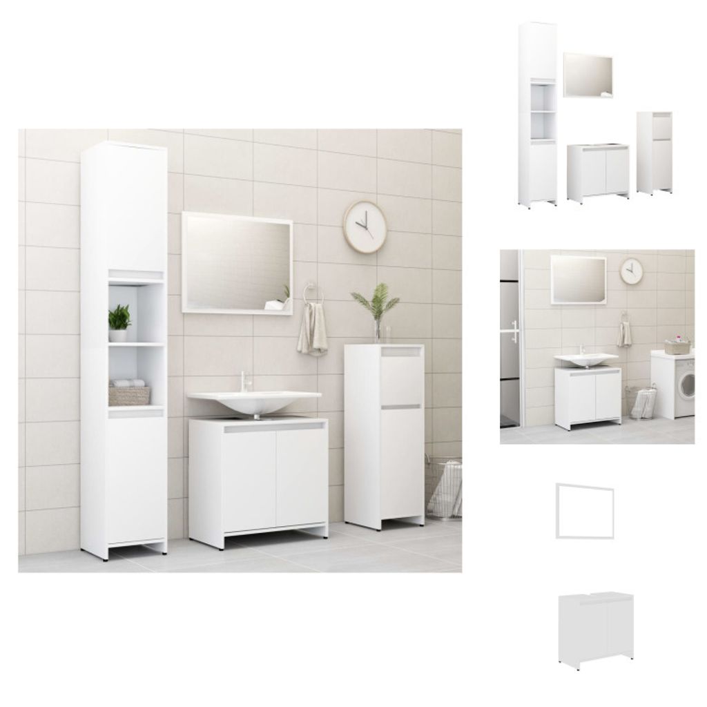 vidaXL 4-tlg. Badmöbel-Set Weiß Holzwerkstoff - Badezimmermöbel-Sets