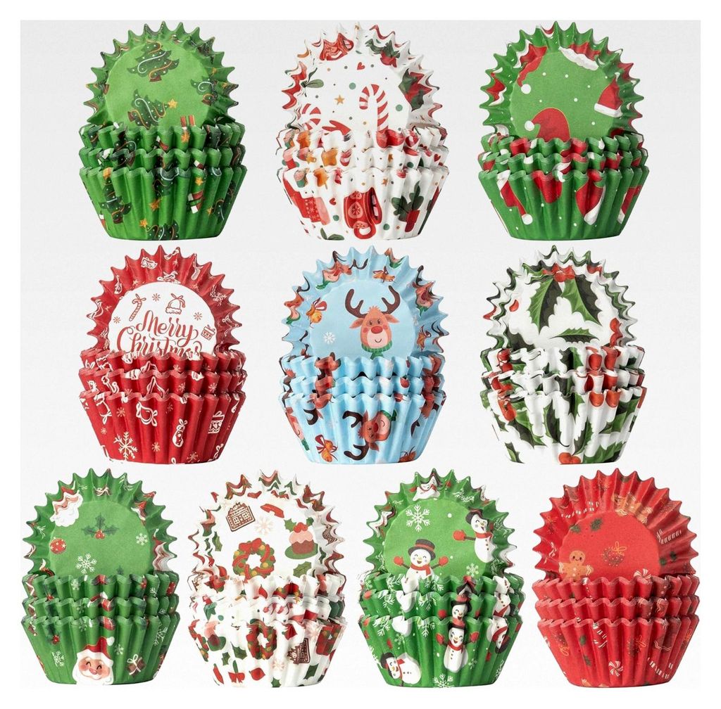 600 Stück Mini-Cupcake-Förmchen, fettdichtes Papier für Muffins, grün-rote Weihnachtsbackformen für Feiertage und Partys