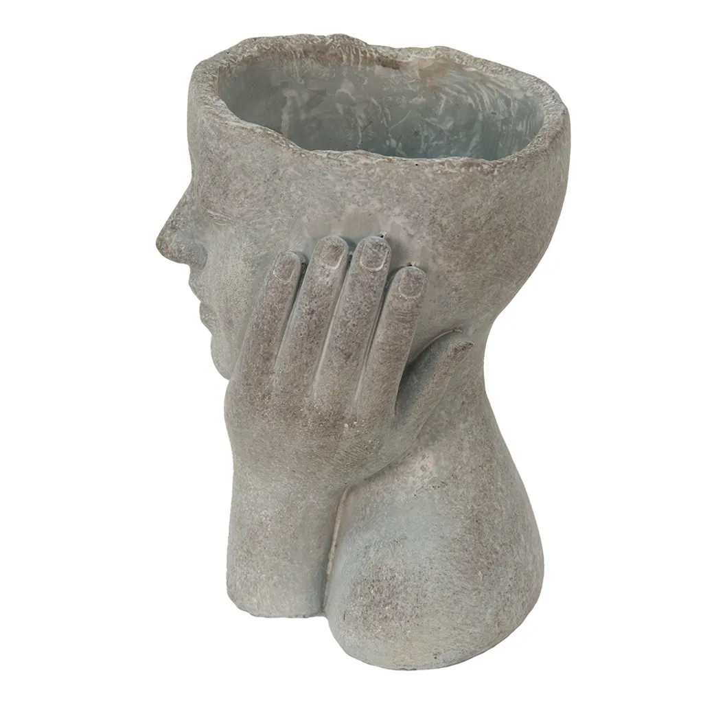 Pot de Fleurs Tête Stable Gris Pierre 22cm : Déco Unique sans Risque
