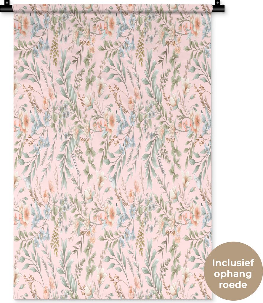 MuchoWow Wandteppich Wandbehang Blumen - Pastell - Collage 60x90 cm Tapisserie Dekoration Wandtuch - Foto-Teppich - Abwaschbar