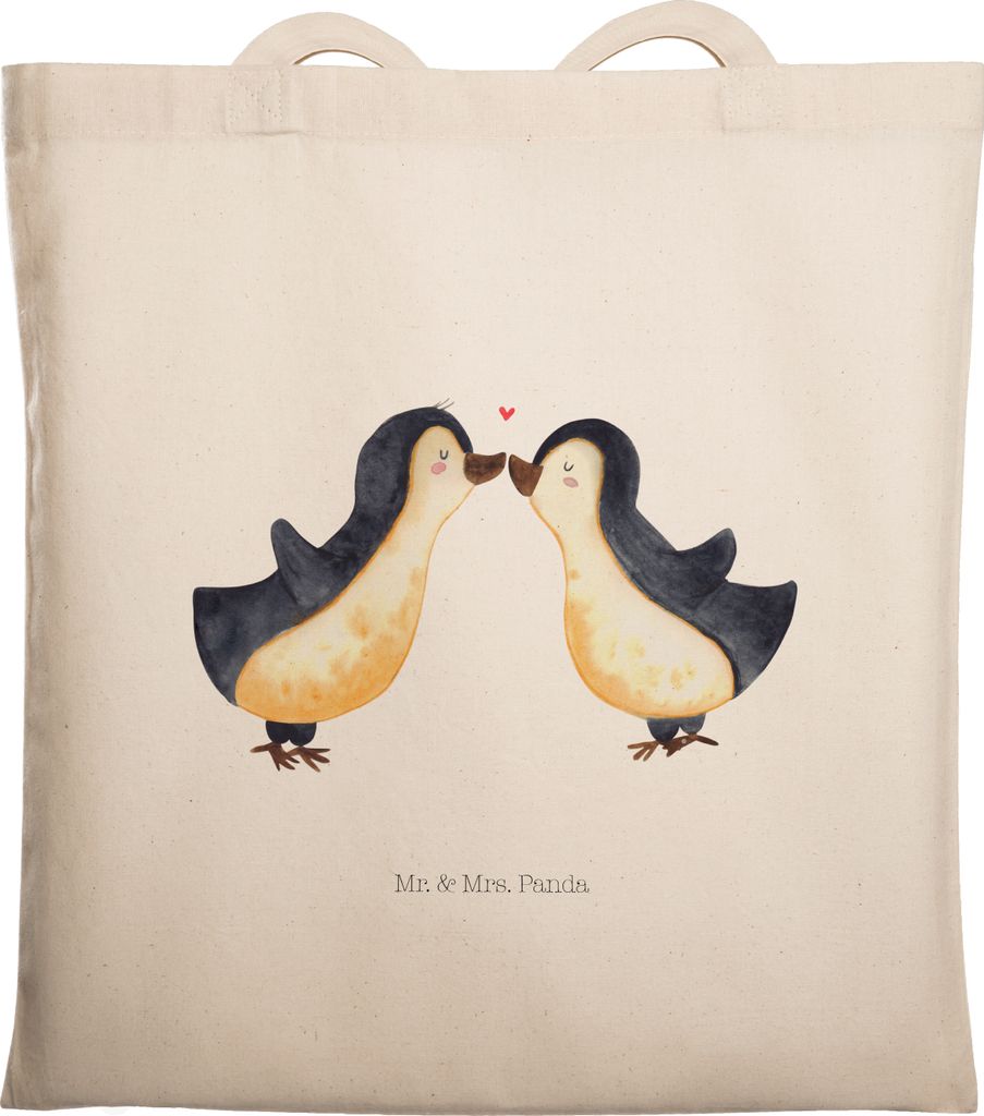 Mr. & Mrs. Panda Tote Bag Pinguin Liebe - Transparent - Geschenk, Jutebeutel, Liebesspruch, Hochzeit, Tasche, Stoffbeutel, Shopping, Einkaufstasche...
