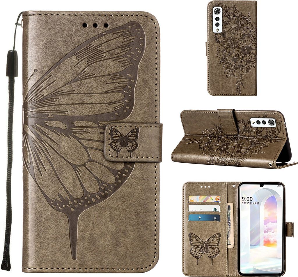 LG Velvet 2 Pro Hülle, Schmetterling Prägung Flip Leder Produktbild 