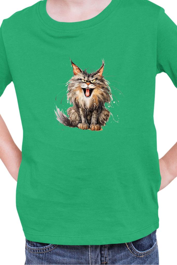 Kinder T-Shirt Funny Cats Breeds Maine Coon Cat 024, 12-13 Jahr - 152 / Grün