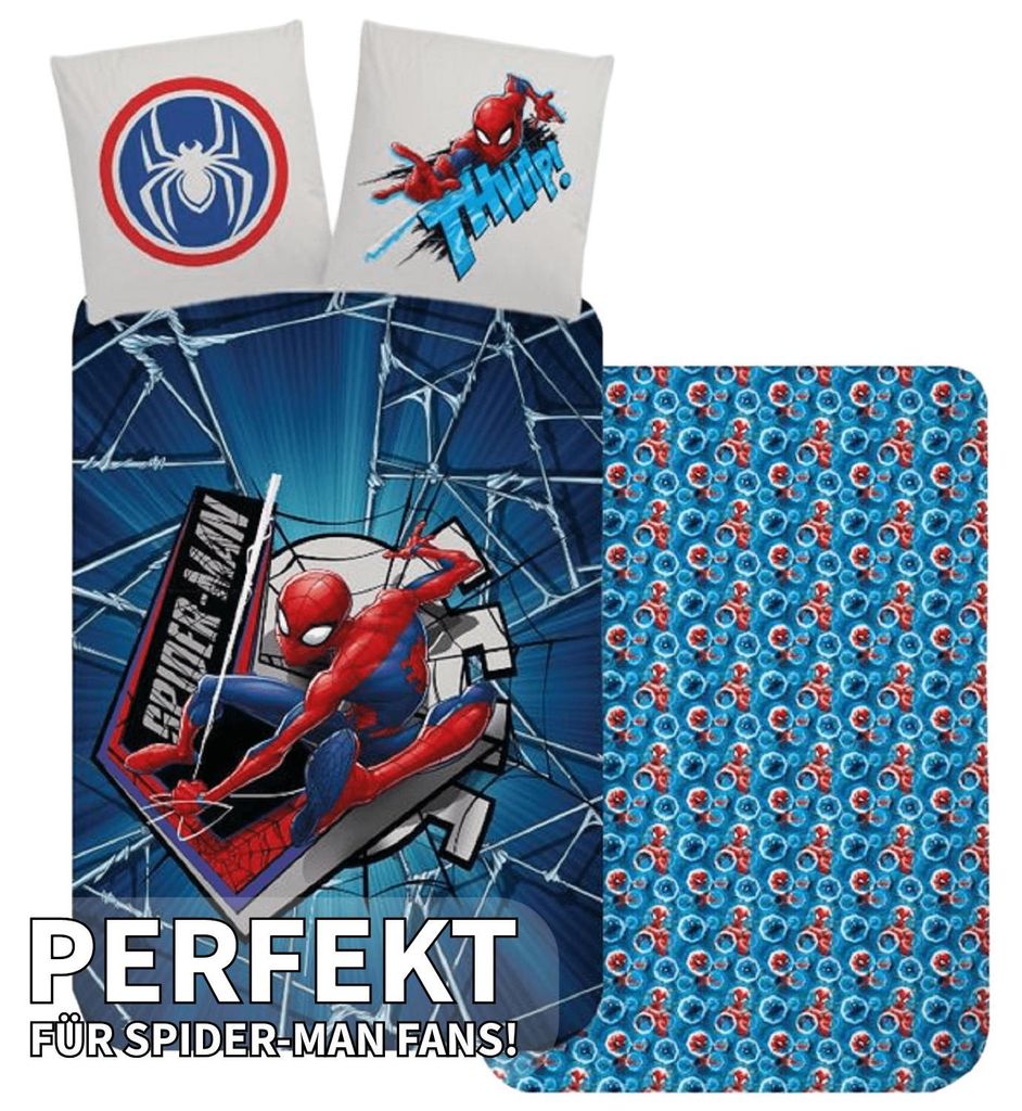 Baumwollbettwäsche 100x135 + 40x60 Spiderman marineblau Produktbild 