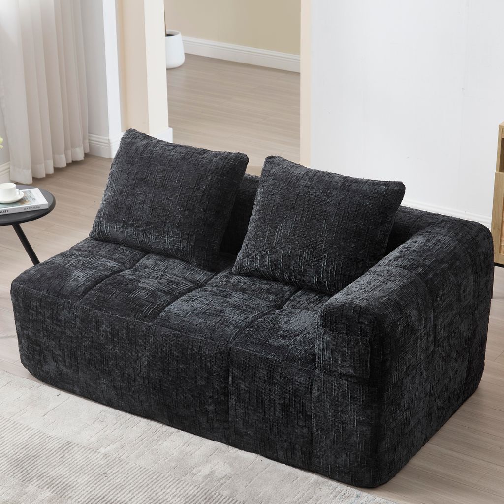 Sweiko Bequemes Sofa für 2 Personen, kein Zusammenbau erforderlich, flauschiges Sofa mit einem Kissen, Seitentaschen für Fernbedienung und Handy,...