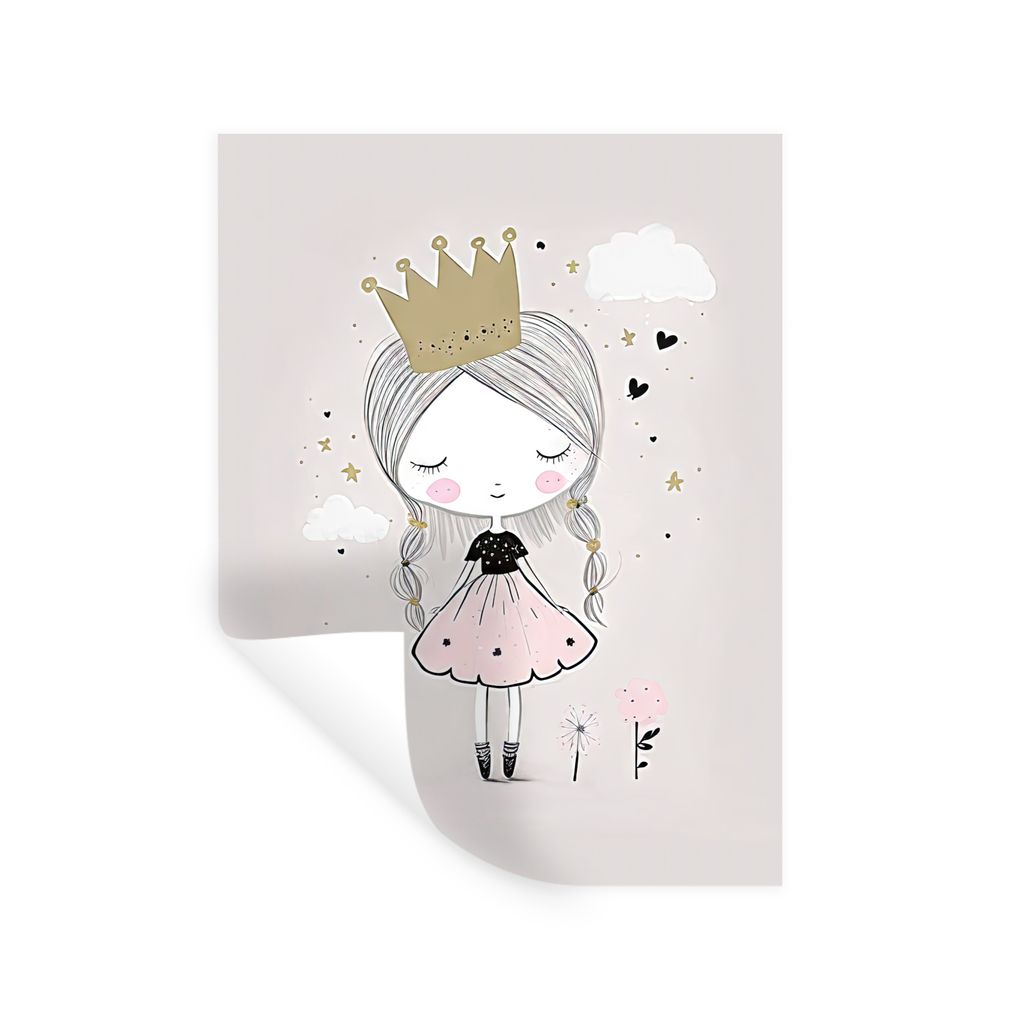MuchoWow Wandtattoo Wandsticker Wandaufkleber Prinzessin - Blumen - Krone - Mädchen - Sterne 90x120 cm Selbstklebend und Repositionierbar - Falt...