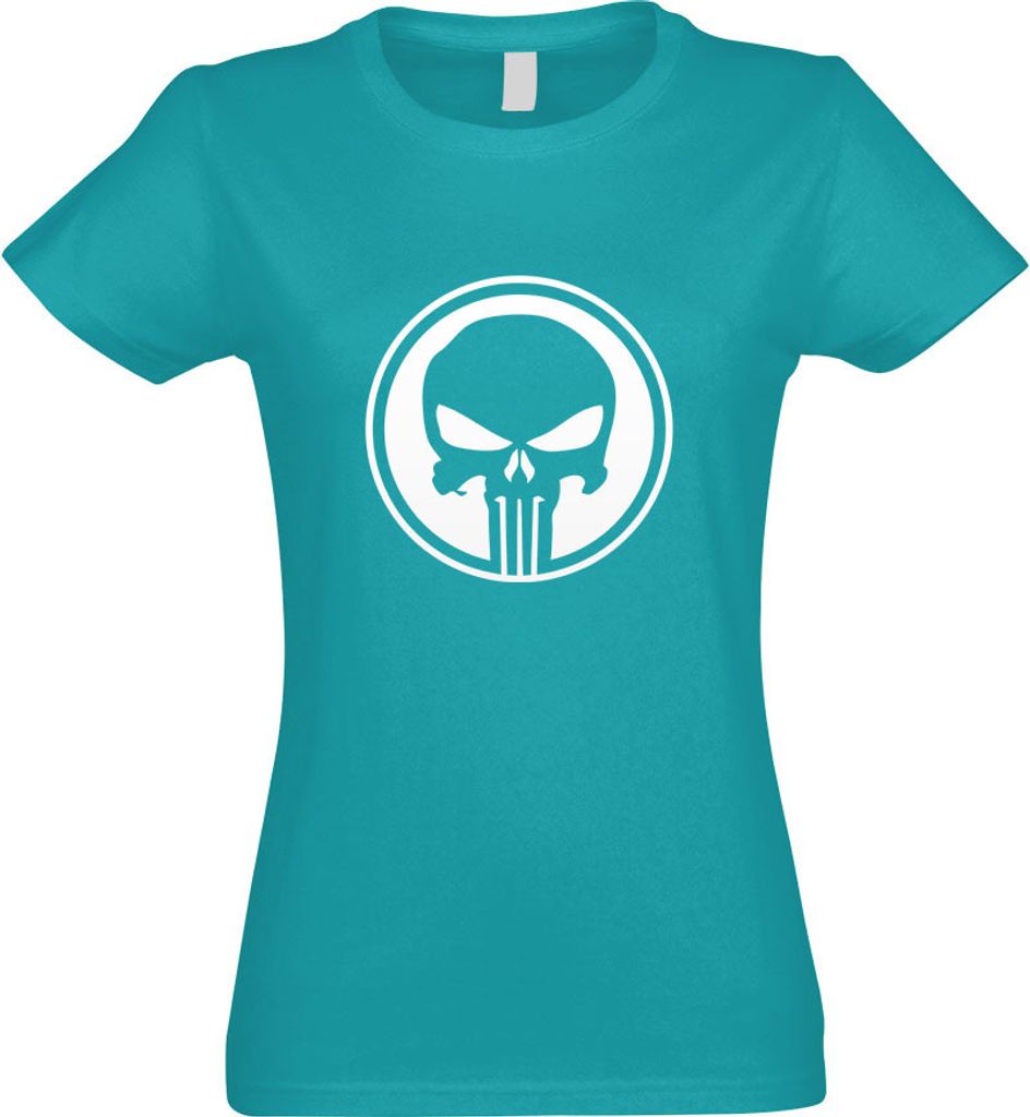 Kiwistar - T-Shirt tailliert - Damen - türkis - Punisher USA - Tank Totenkopf - mit Motiv Bedruckt - Funshirt Design - Sport - Freizeit - Damen - L
