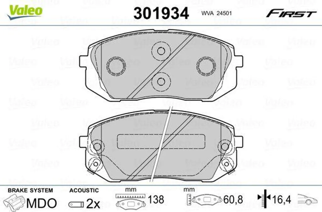 Plaquettes de frein haute performance Valeo 301934 pour Hyundai et Kia