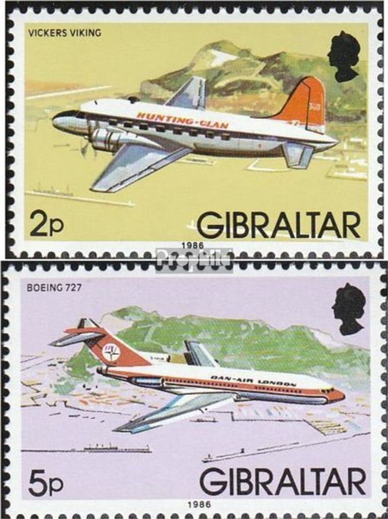 Briefmarken Gibraltar 1982 Mi 433Y III, 436Y III (kompl.Ausg.) postfrisch Flugzeuge