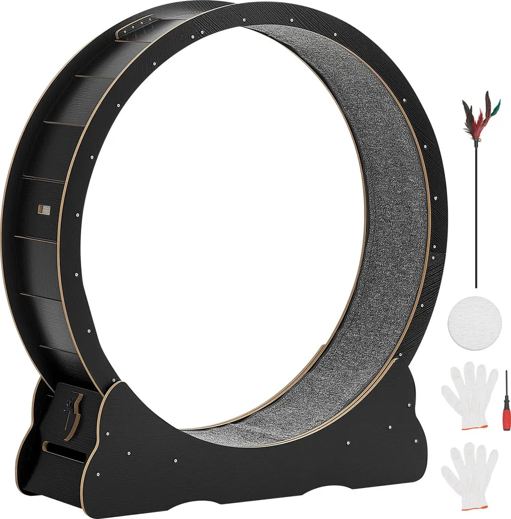 Roue de Course pour Chat d'Appartement en Bois Silencieuse Noire 108cm