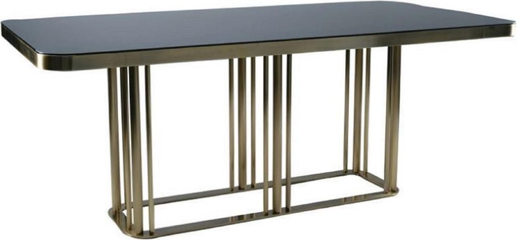 Casa Padrino Luxus Esstisch Antik Gold / Schwarz 200 x 100 x H. 76 cm - Rechteckiger Küchentisch mit Glasplatte - Esszimmer Möbel - Küchen Möbe...