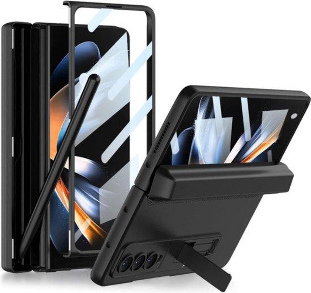 Militaire Magnetisch Lederen Telefoon Hoes Scherm Glas Inbegrepen Hoes Opvouwbare Krachtige Beschermende Plus Pennenhouder