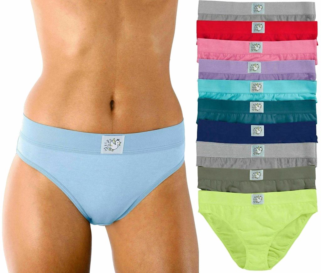 10er-Pack Damenslips Niedliche Vögelchen Slip im Multipack aus Baumwolle Unterhosen in 9 Farben, Gr. 44/46