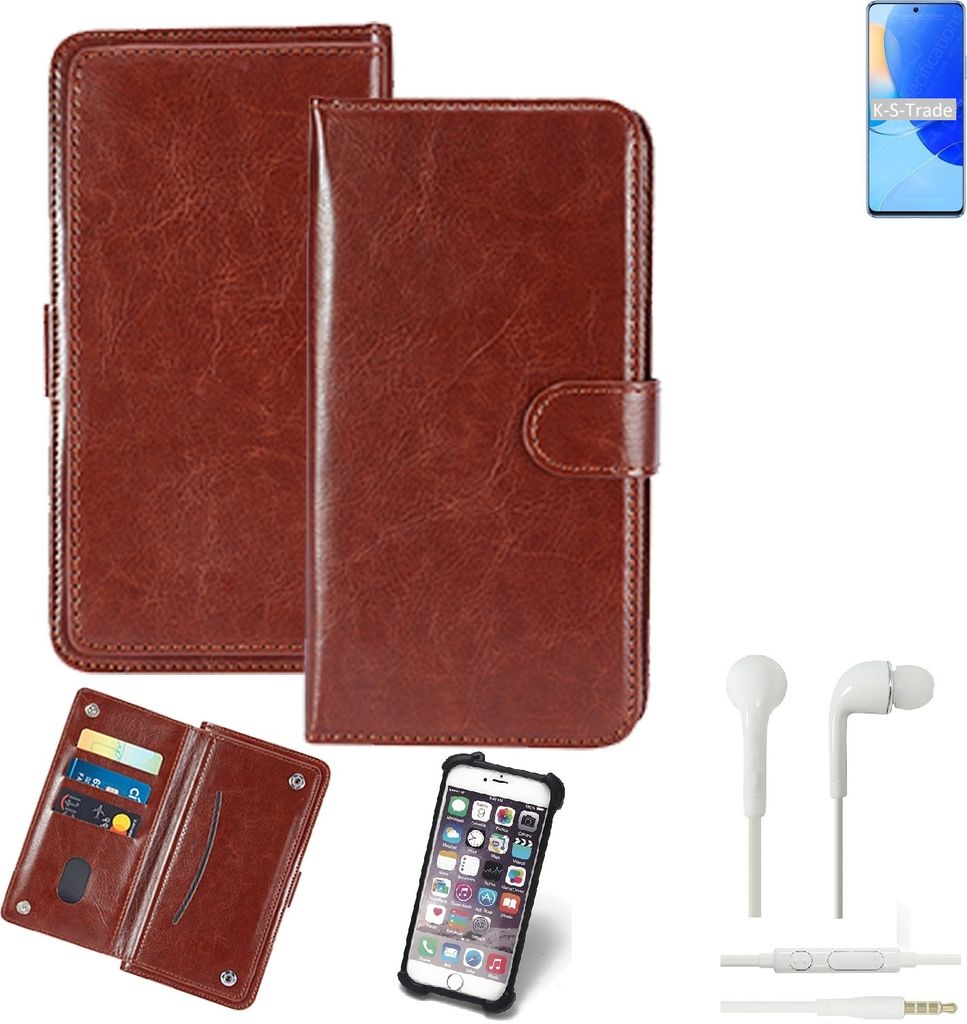 K-S-Trade 360° Hülle kompatibel mit Huawei nova 9 SE inkl. Headphones braun Kunstleder Case BookCase WalletCase Kunstlederederhülle Handyhülle,