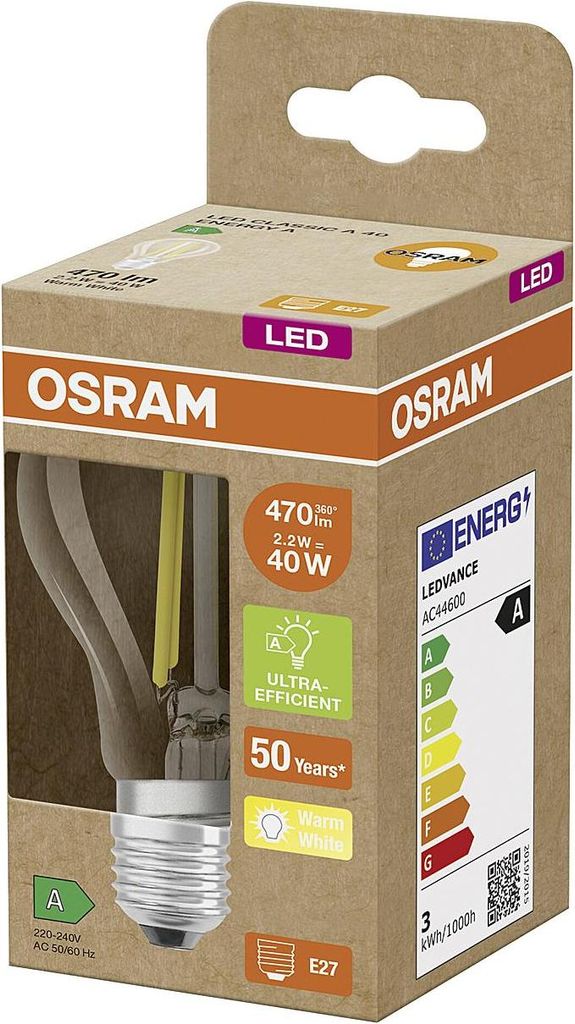 OSRAM LED Filament Birne ULTRA EFF. E27 2,2W 470lm 3.000K Immagine del prodotto 