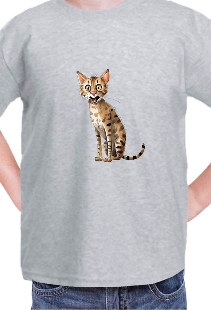 Kinder T-Shirt Funny Cats Breeds Savannah Cat, 3-4 Jahr - 104 / Grau