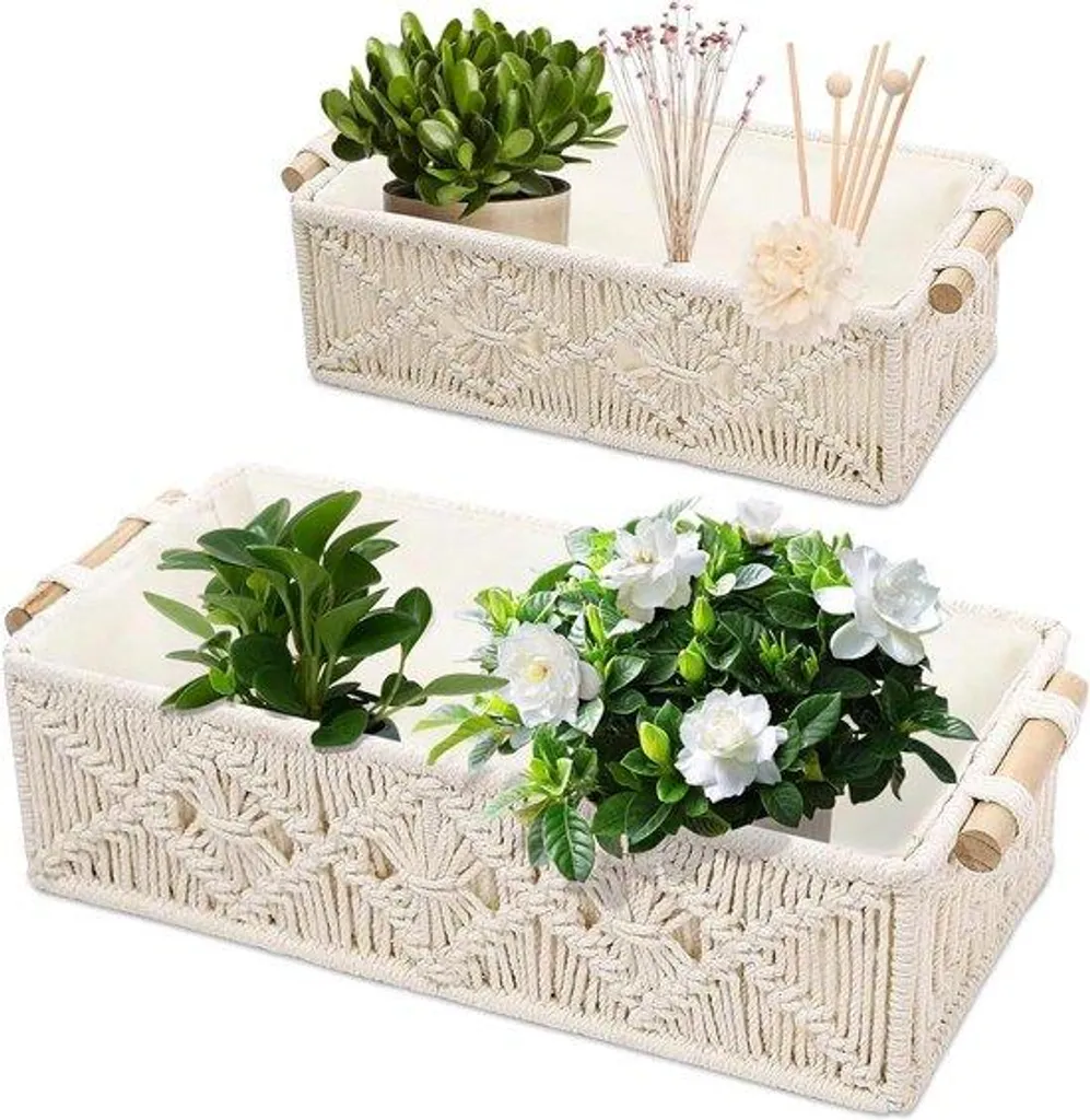 Boîte de rangement macramé tressé main lot de 2 - Coton Naturel durable