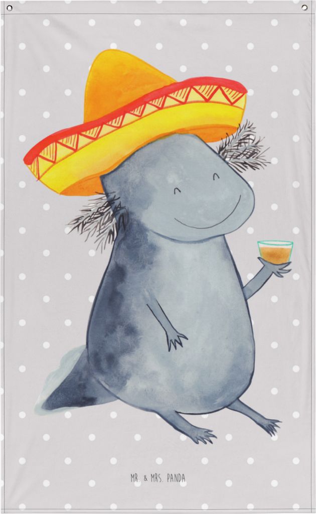 Mr. & Mrs. Panda Wandtuch Axolotl Tequila - Grau Pastell - Geschenk, trinken, Wandteppich, Tapestry, Mexiko, Wandschmuck, Spruch, Zitrone, Wandbild...