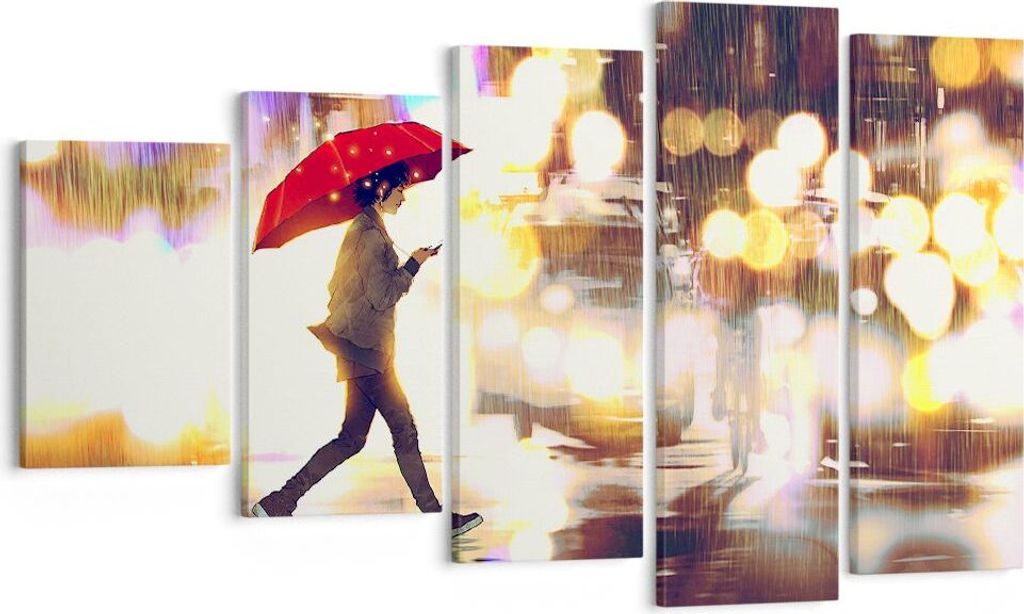 Bild auf Leinwand - Leinwandbild - Stadt Straße Nacht - 100x60cm - Wand Bild - Wanddeko - Leinwanddruck - Bilder - Kunstdruck - Wanddekoration - L...